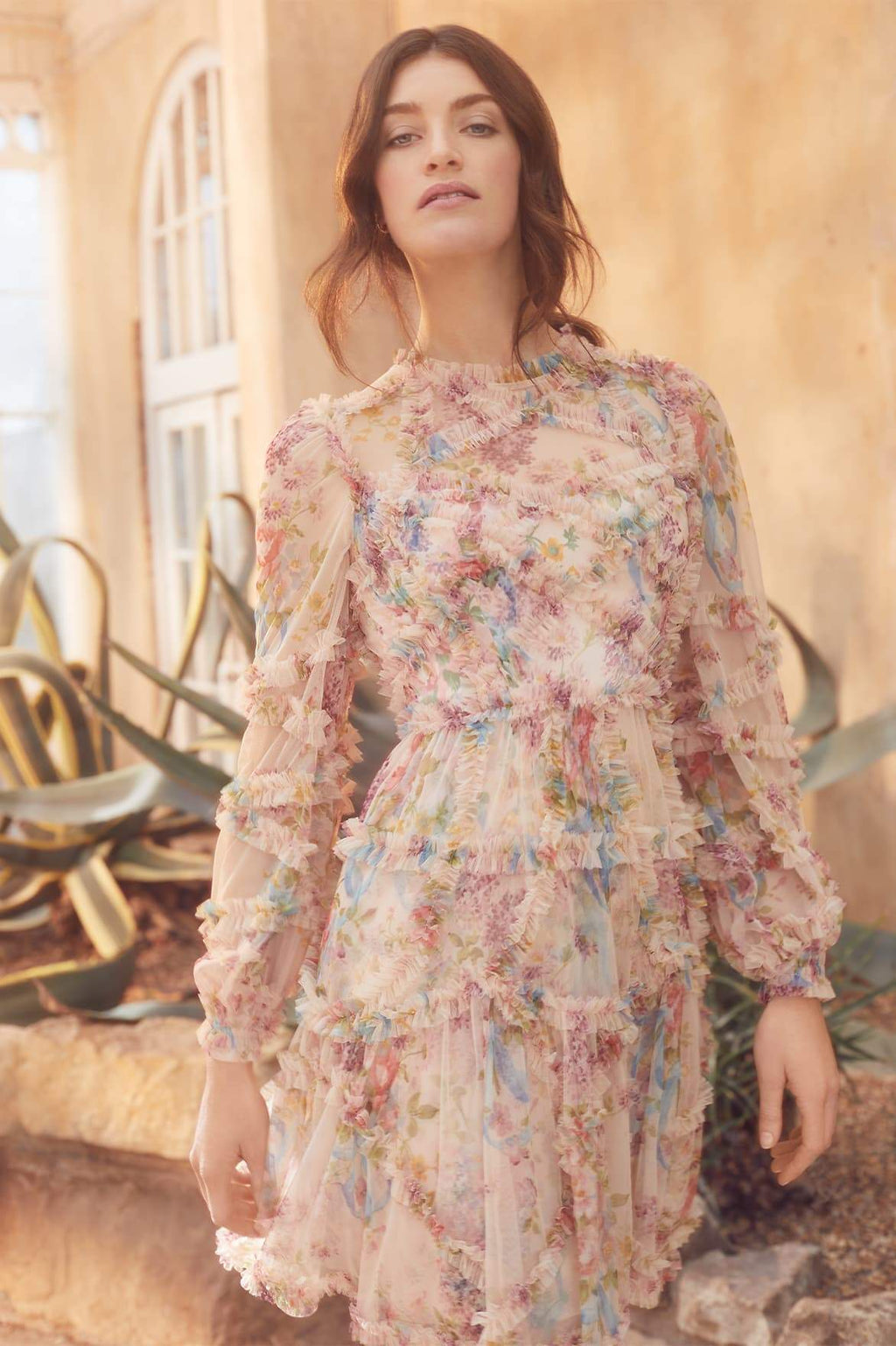 Floral Diamond Ruffle Dress – Pink ...